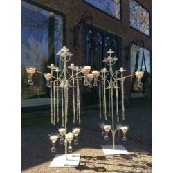 8 Grote kandelaars 112cmHx70B kristal,glas,smeedwerk