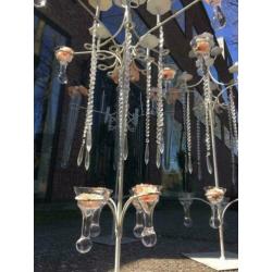 8 Grote kandelaars 112cmHx70B kristal,glas,smeedwerk