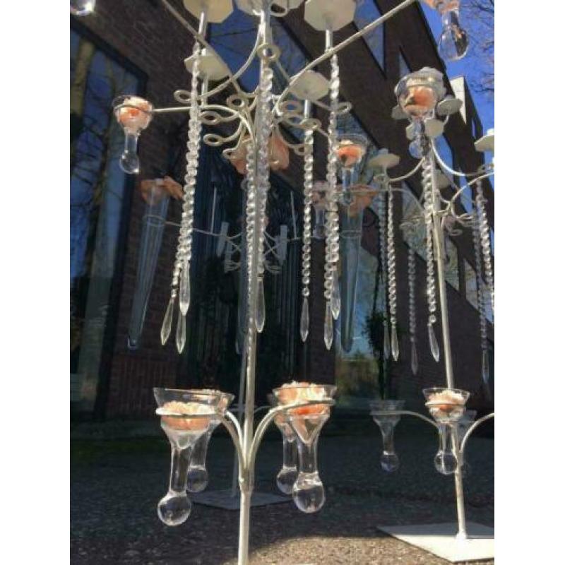 8 Grote kandelaars 112cmHx70B kristal,glas,smeedwerk