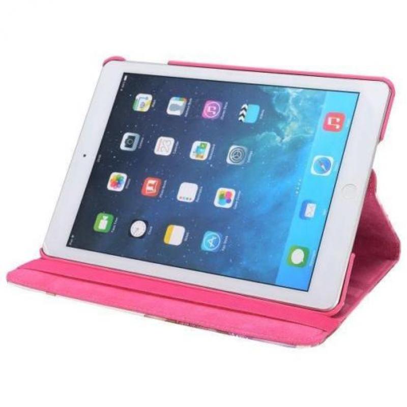 Bloemetjes Roze iPad Air hoes 360° roteerbaar PU leder