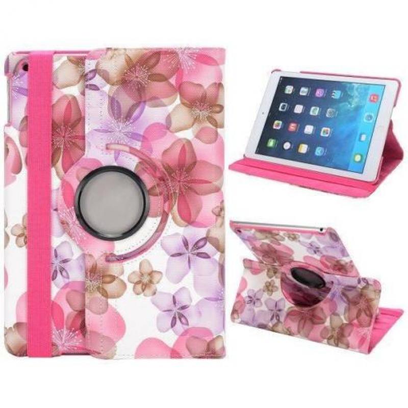 Bloemetjes Roze iPad Air hoes 360° roteerbaar PU leder
