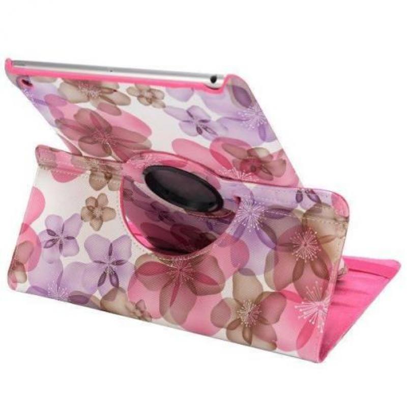 Bloemetjes Roze iPad Air hoes 360° roteerbaar PU leder