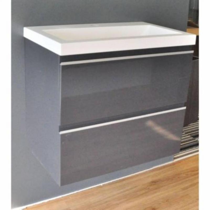 Badmeubel Set Extra Compact 60X36 Cm Hoogglans Grijs