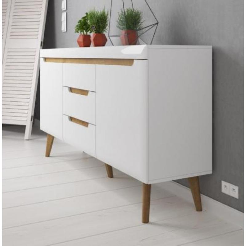 Nebraska Dressoir - 160 cm - Hoogglans wit met lades