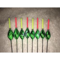 adv 4 / NIEUW serie 8 dobbers = 4 gewichten BOBI FISHER