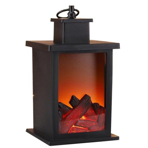 Sfeerlantaarns/lantaarns met LED haardvuur 14 x 14 x 25 cm
