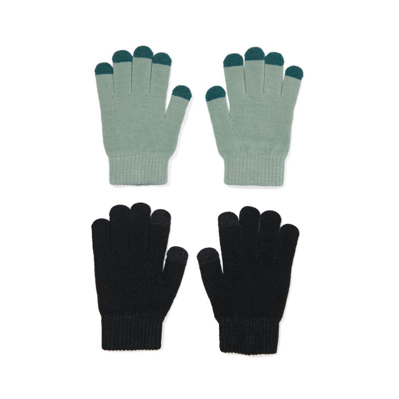HEMA Kinderhandschoenen Met Touchscreen - 2 Paar Zwart (zwart)
